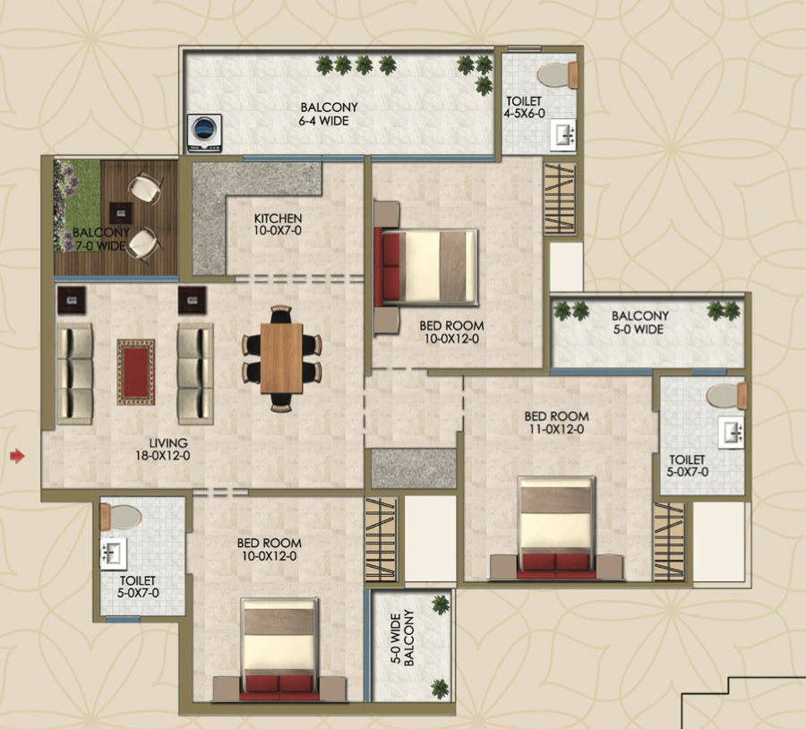 3bhk 991sq.ft